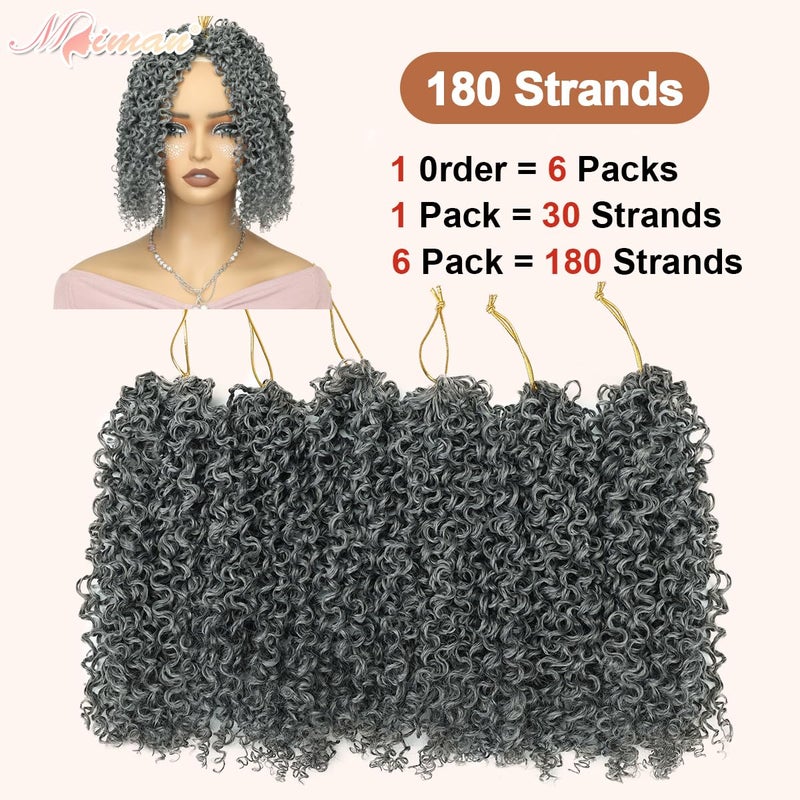 ميمان مجموعة MIMAN من 6 قطع، 10 بوصات، ضفائر شعر كروشيه يانكي تويست جاهزة للتركيب، للنساء، شعر صناعي رمادي مجعد صغير، وصلات شعر كروشيه سبرينغ باشون تويست، لتسريحات شعر صيفية متنوعة مثل الموهوك، الأفرو، والضفائر، وذيل الحصان. - Image 3